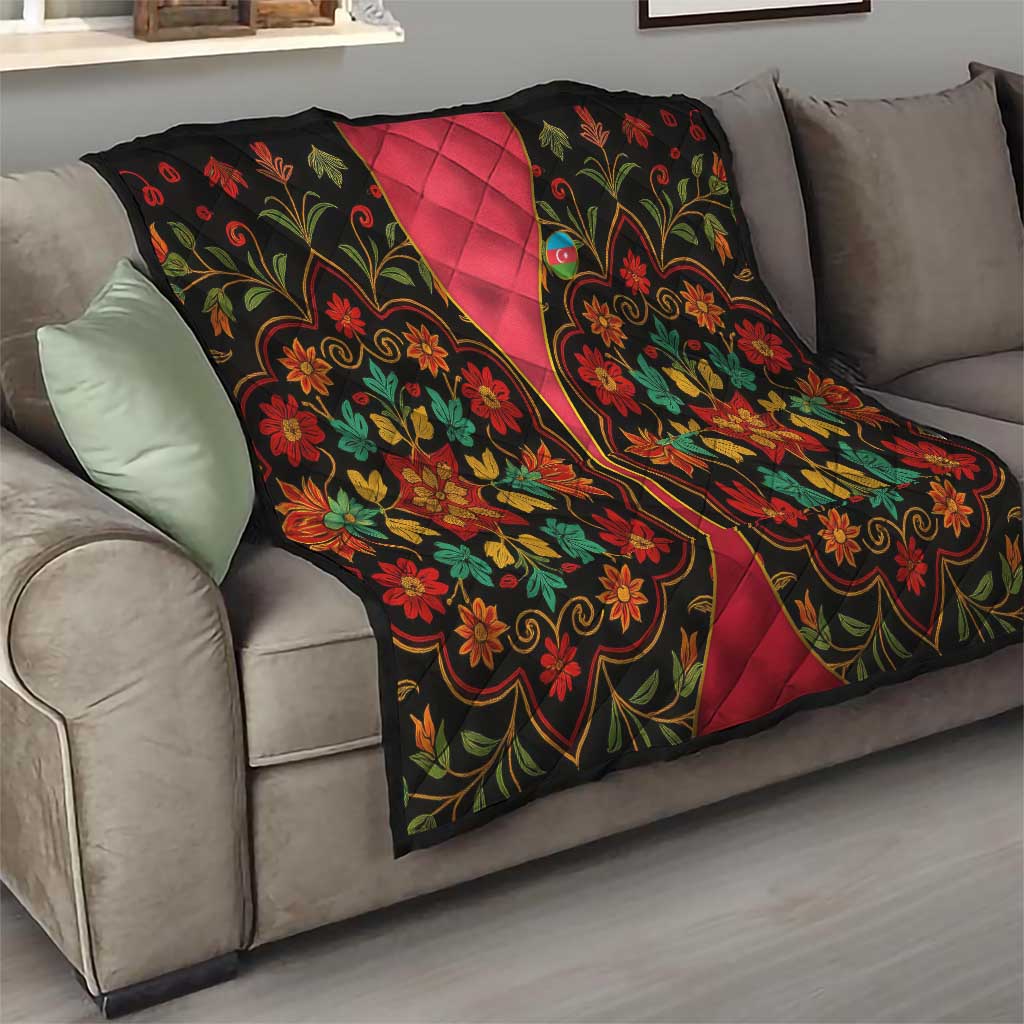 Azerbaijan Folk Floral Quilt with Traditional Carpet-Inspired Pattern