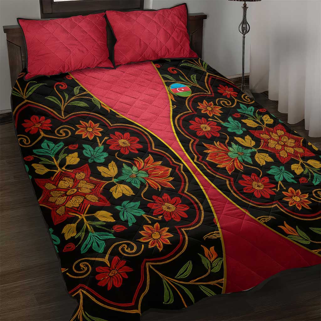 Azerbaijan Folk Floral Quilt Bed Set with Traditional Carpet-Inspired Pattern