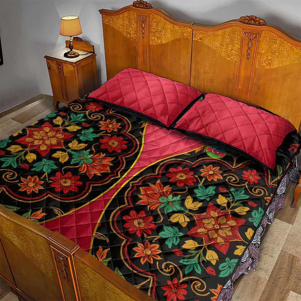 Azerbaijan Folk Floral Quilt Bed Set with Traditional Carpet-Inspired Pattern