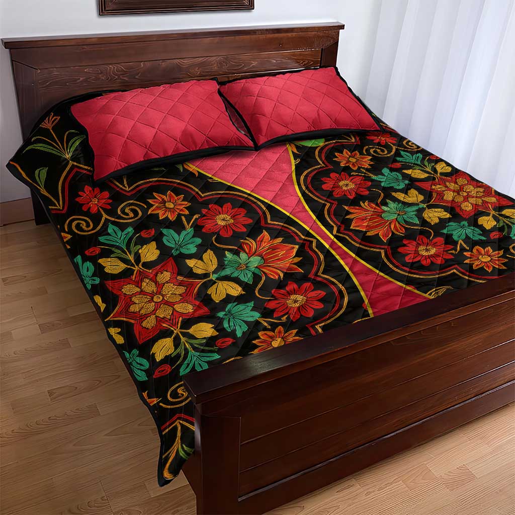 Azerbaijan Folk Floral Quilt Bed Set with Traditional Carpet-Inspired Pattern