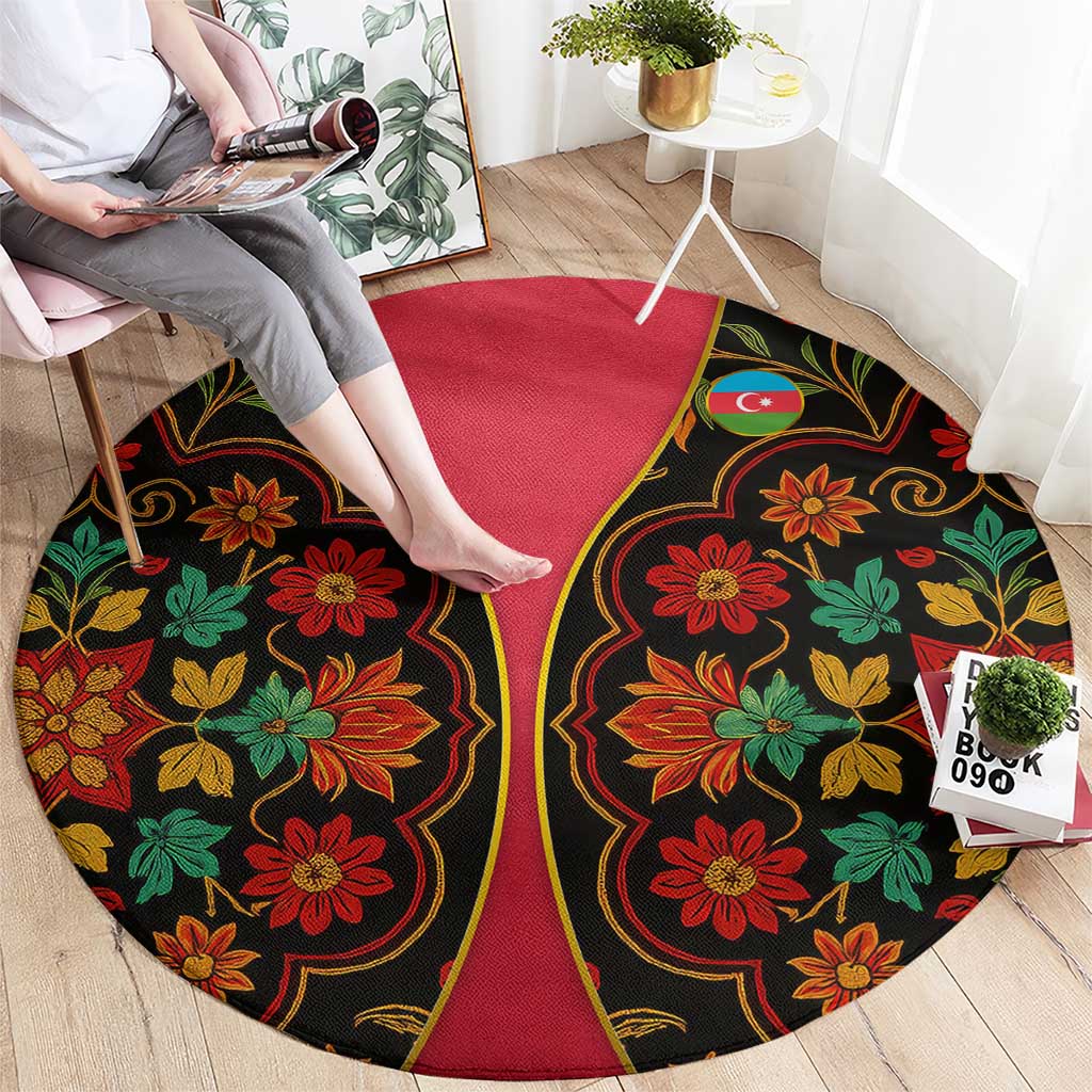 Azerbaijan Folk Floral Round Carpet with Traditional Carpet-Inspired Pattern