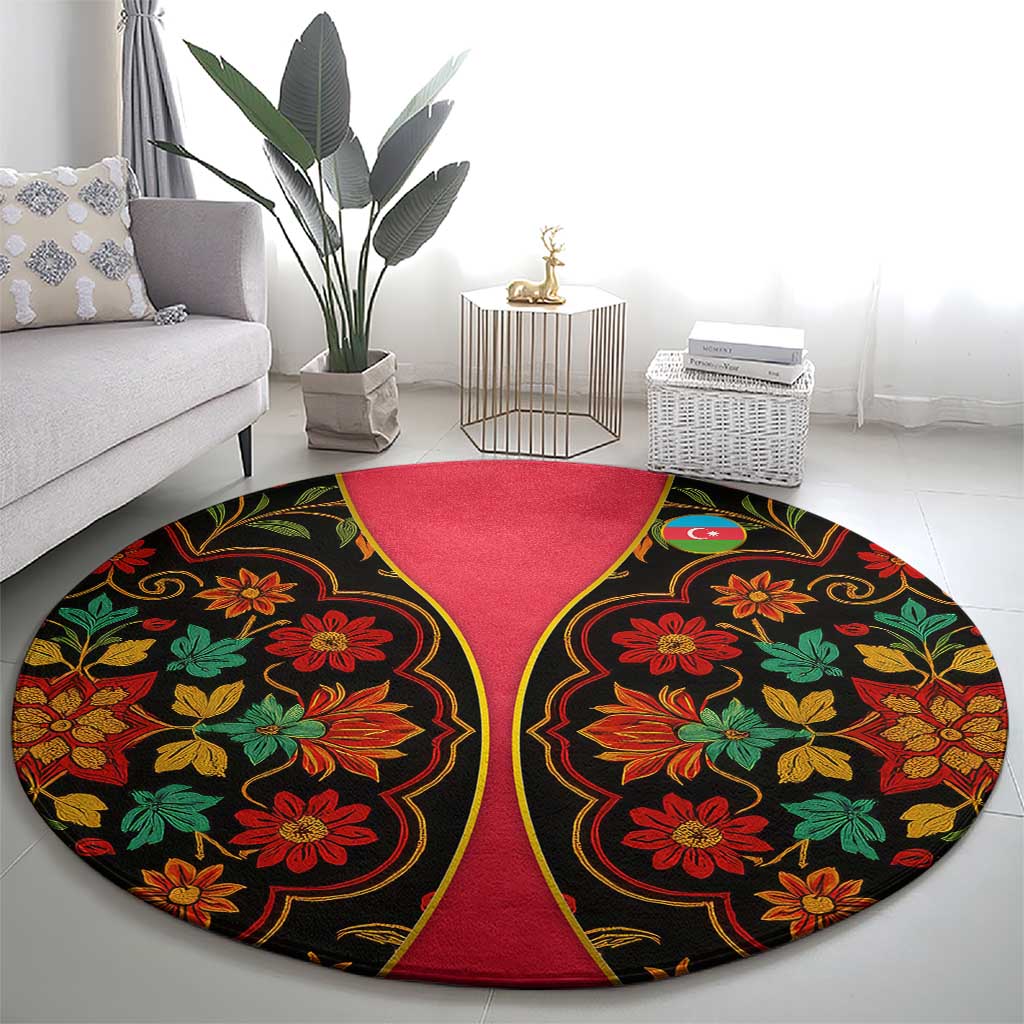 Azerbaijan Folk Floral Round Carpet with Traditional Carpet-Inspired Pattern
