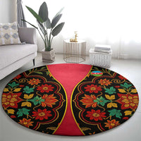 Azerbaijan Folk Floral Round Carpet with Traditional Carpet-Inspired Pattern