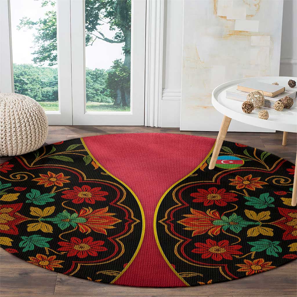Azerbaijan Folk Floral Round Carpet with Traditional Carpet-Inspired Pattern
