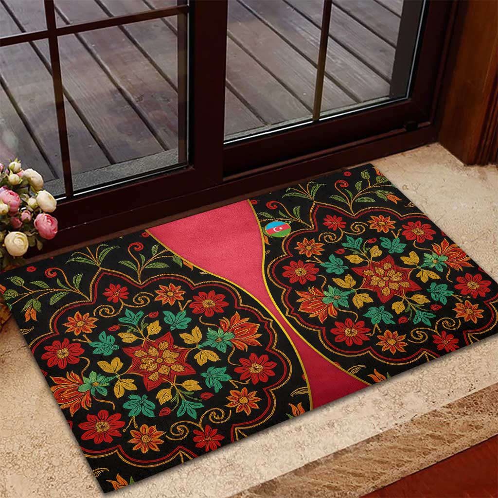 Azerbaijan Folk Floral Rubber Doormat with Traditional Carpet-Inspired Pattern