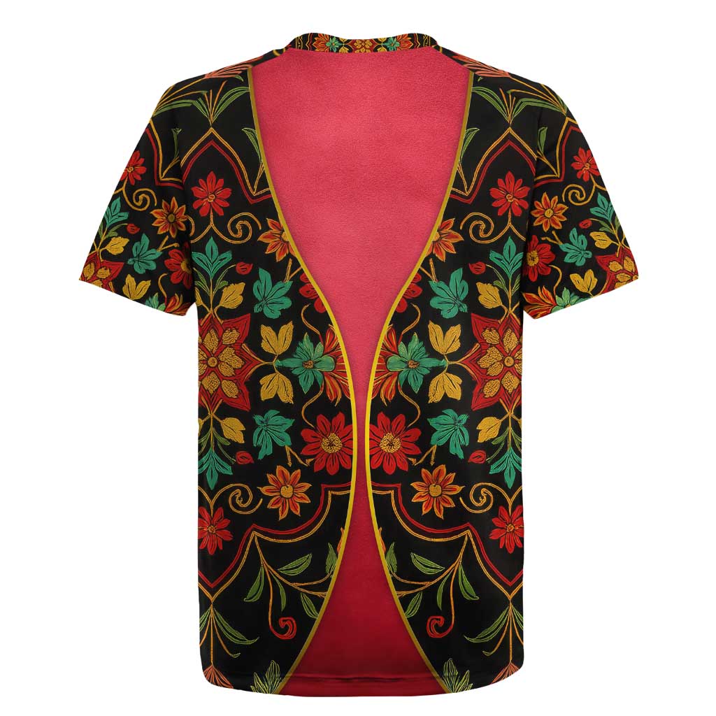 Azerbaijan Folk Floral Rugby Jersey with Traditional Carpet-Inspired Pattern