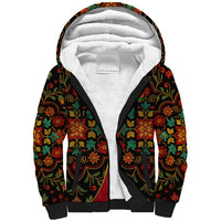 Azerbaijan Folk Floral Sherpa Hoodie with Traditional Carpet-Inspired Pattern