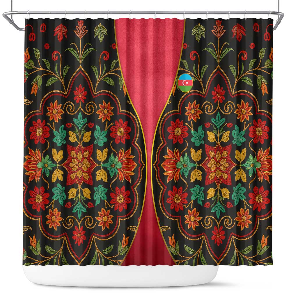 Azerbaijan Folk Floral Shower Curtain with Traditional Carpet-Inspired Pattern