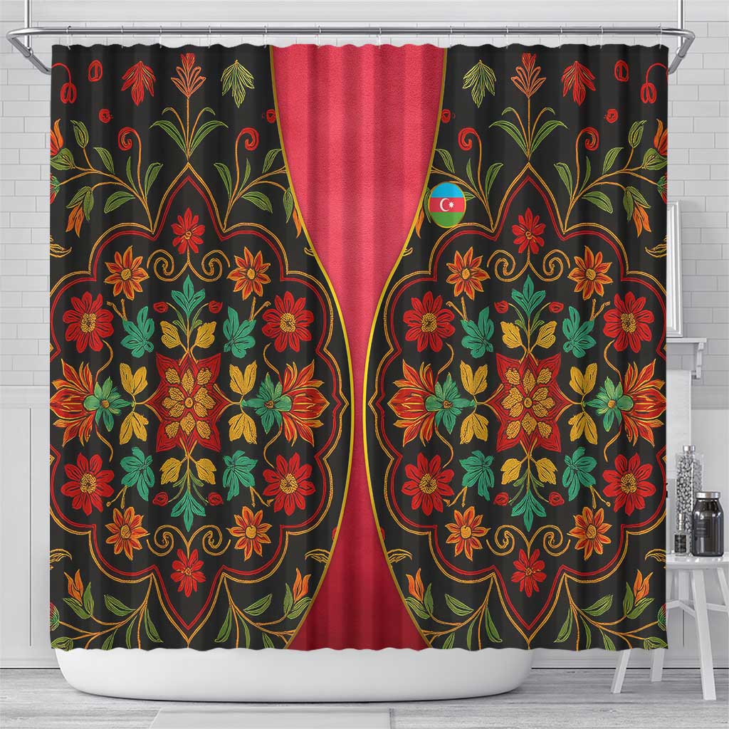 Azerbaijan Folk Floral Shower Curtain with Traditional Carpet-Inspired Pattern