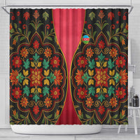 Azerbaijan Folk Floral Shower Curtain with Traditional Carpet-Inspired Pattern