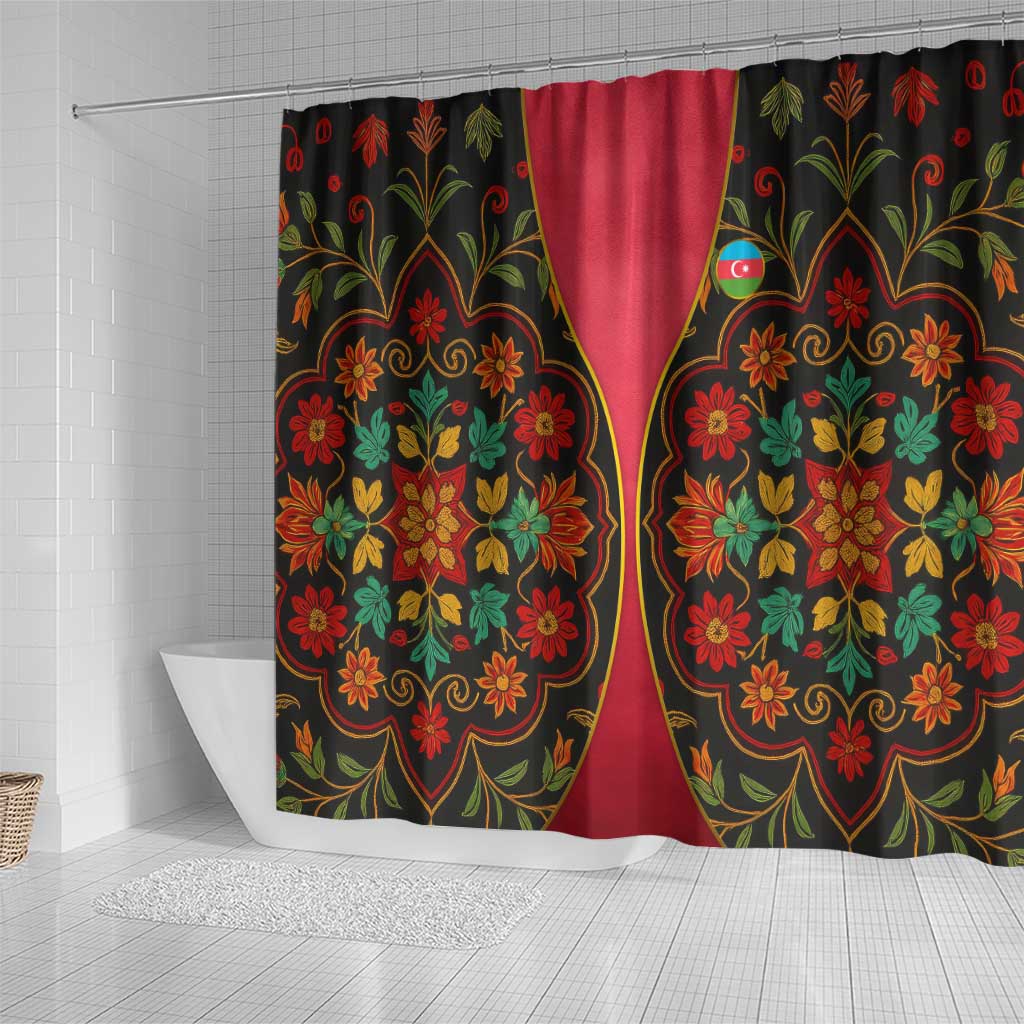 Azerbaijan Folk Floral Shower Curtain with Traditional Carpet-Inspired Pattern