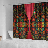 Azerbaijan Folk Floral Shower Curtain with Traditional Carpet-Inspired Pattern