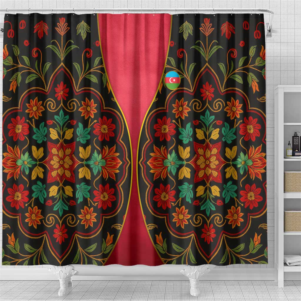 Azerbaijan Folk Floral Shower Curtain with Traditional Carpet-Inspired Pattern