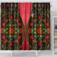 Azerbaijan Folk Floral Shower Curtain with Traditional Carpet-Inspired Pattern