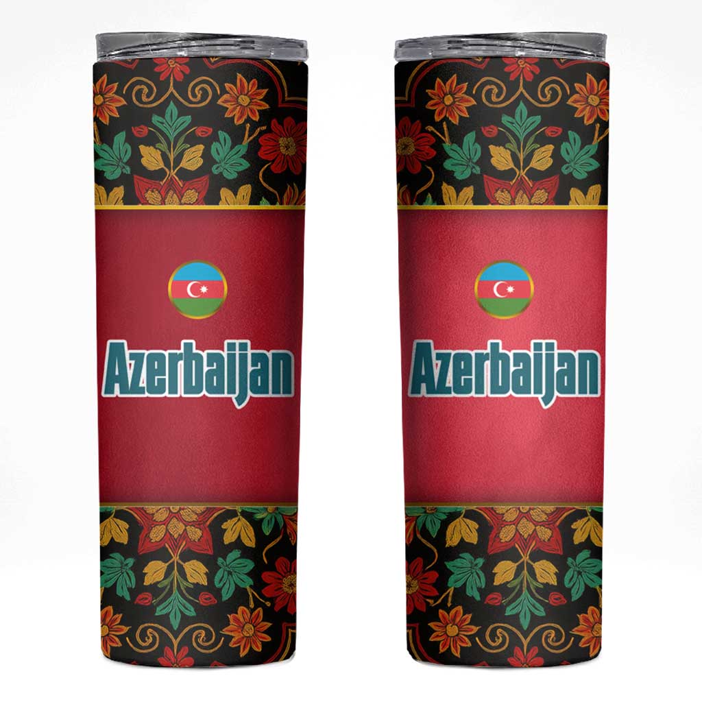 Azerbaijan Folk Floral Skinny Tumbler with Traditional Carpet-Inspired Pattern