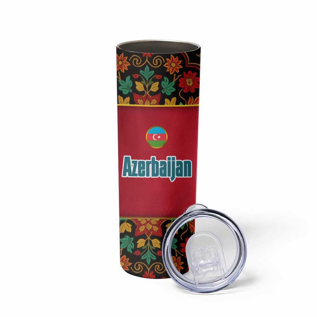 Azerbaijan Folk Floral Skinny Tumbler with Traditional Carpet-Inspired Pattern
