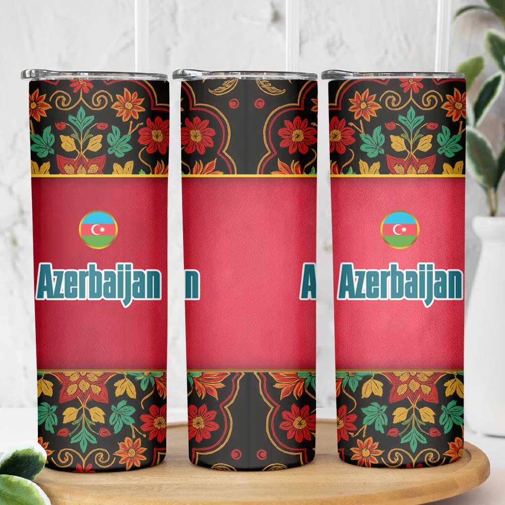 Azerbaijan Folk Floral Skinny Tumbler with Traditional Carpet-Inspired Pattern