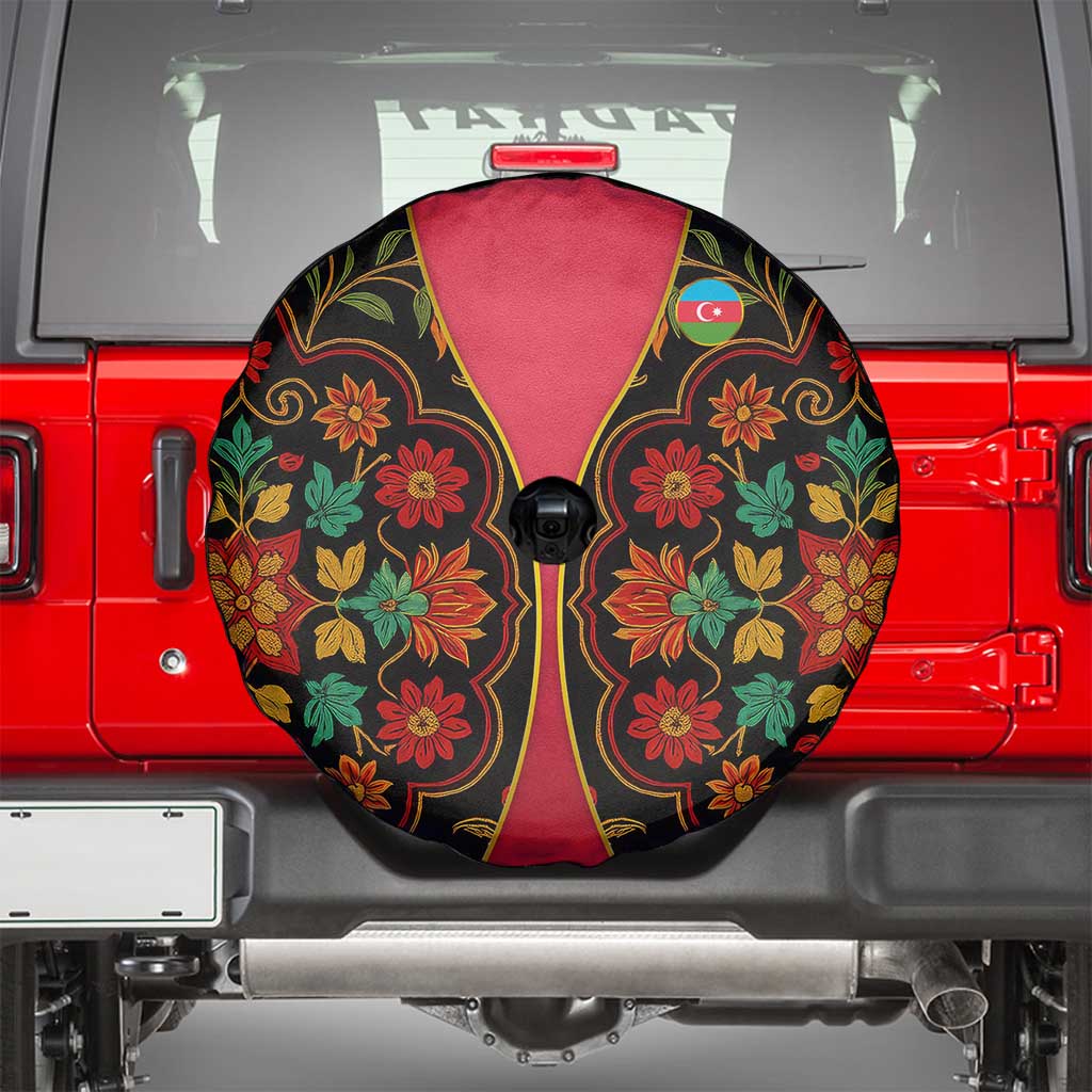 Azerbaijan Folk Floral Spare Tire Cover with Traditional Carpet-Inspired Pattern