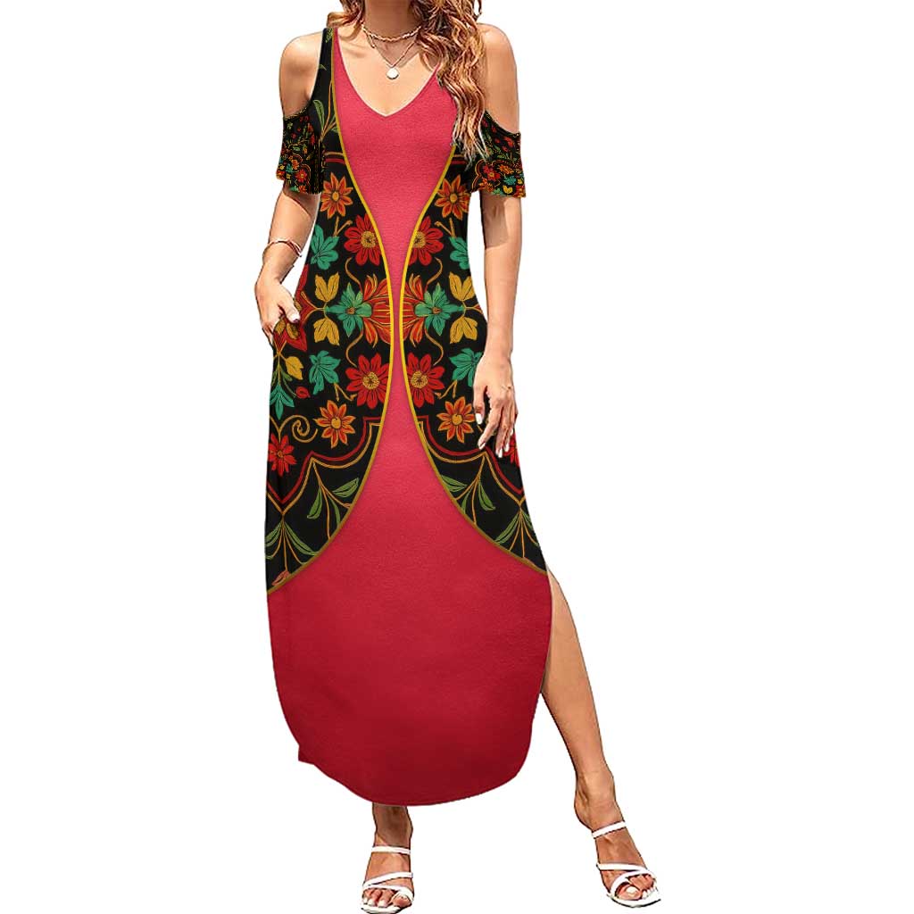 Azerbaijan Folk Floral Summer Maxi Dress with Traditional Carpet-Inspired Pattern