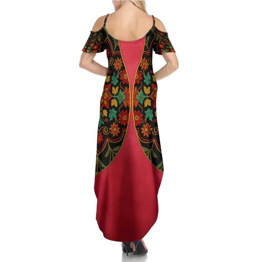 Azerbaijan Folk Floral Summer Maxi Dress with Traditional Carpet-Inspired Pattern
