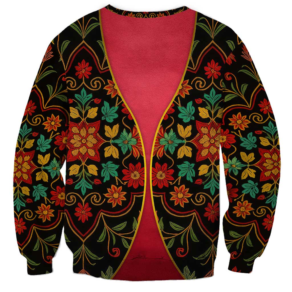 Azerbaijan Folk Floral Sweatshirt with Traditional Carpet-Inspired Pattern