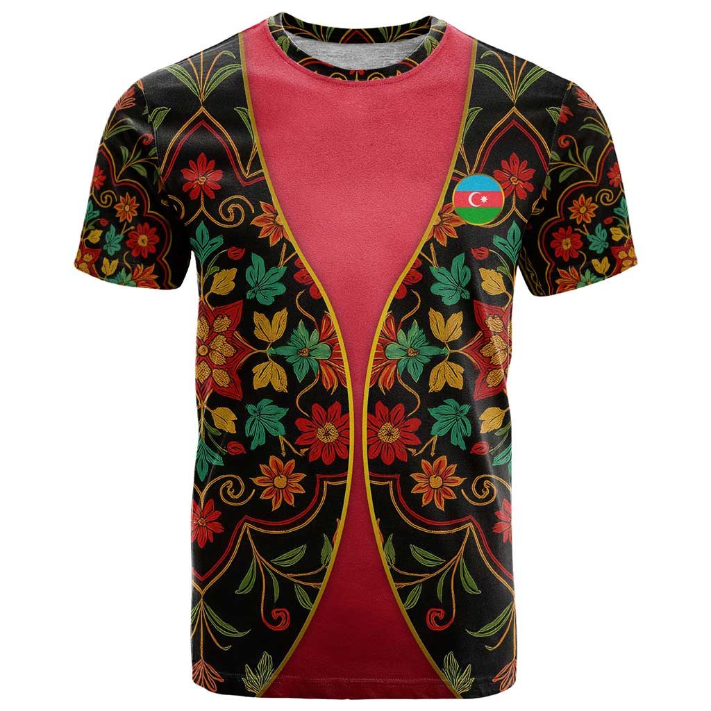 Azerbaijan Folk Floral T Shirt with Traditional Carpet-Inspired Pattern