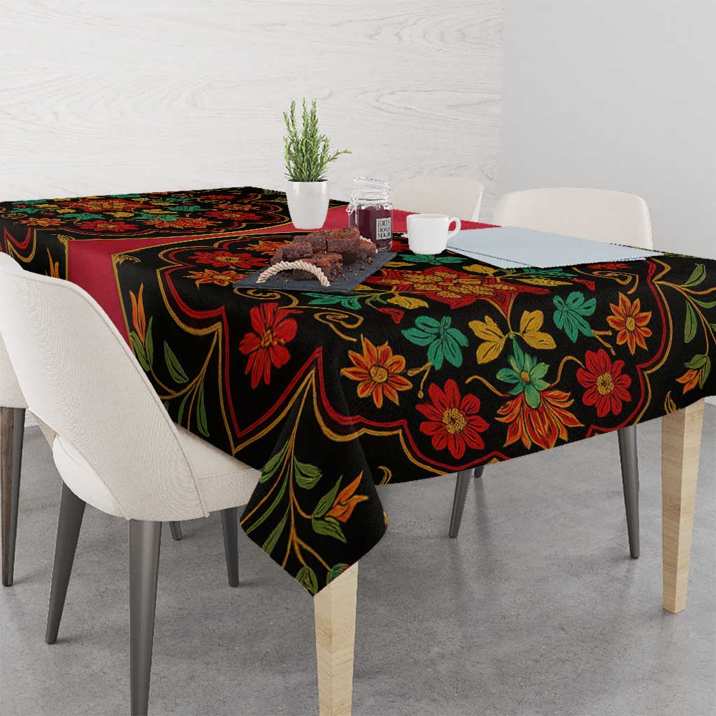 Azerbaijan Folk Floral Tablecloth with Traditional Carpet-Inspired Pattern