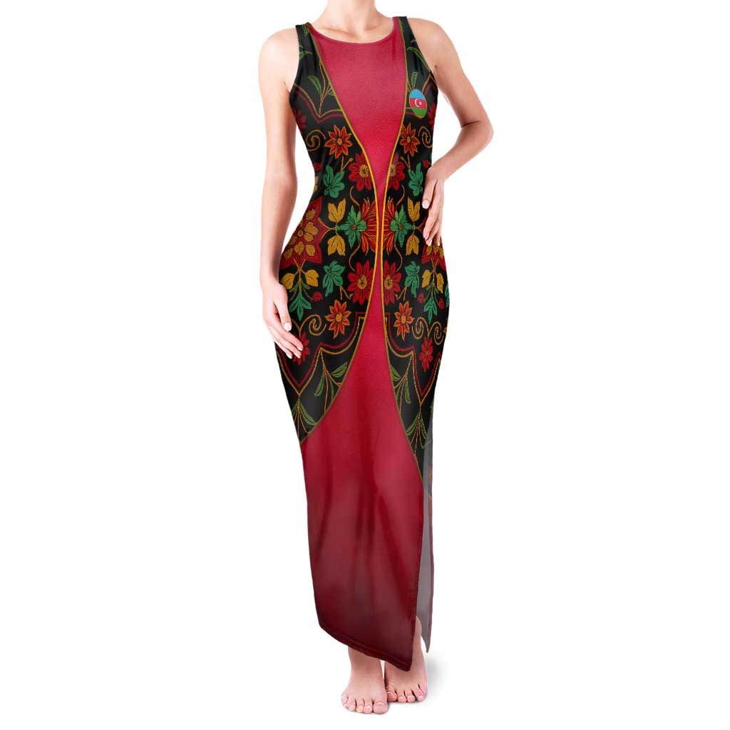 Azerbaijan Folk Floral Tank Maxi Dress with Traditional Carpet-Inspired Pattern