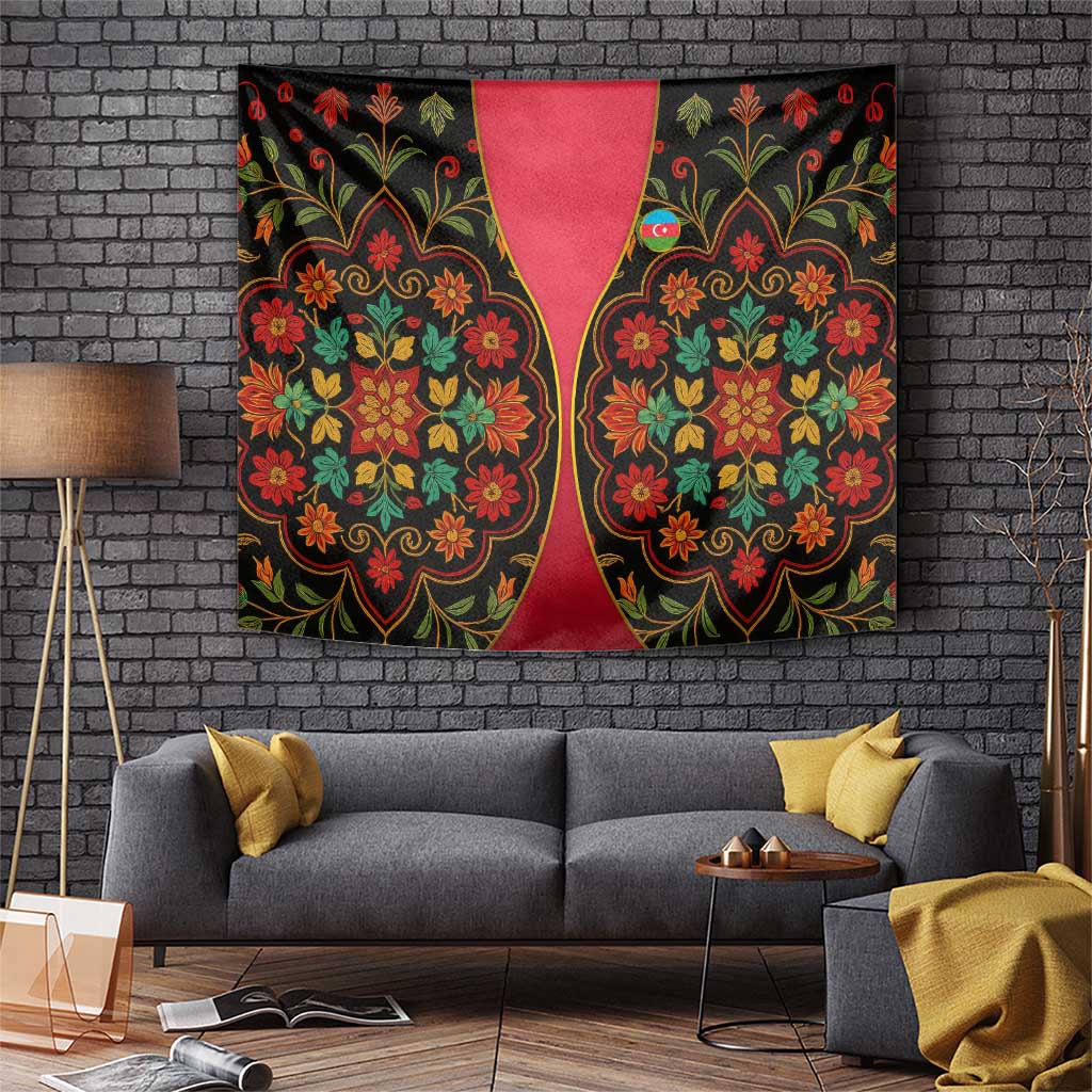Azerbaijan Folk Floral Tapestry with Traditional Carpet-Inspired Pattern