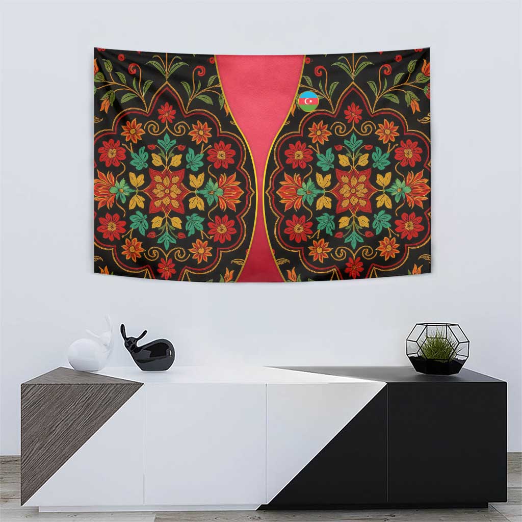 Azerbaijan Folk Floral Tapestry with Traditional Carpet-Inspired Pattern