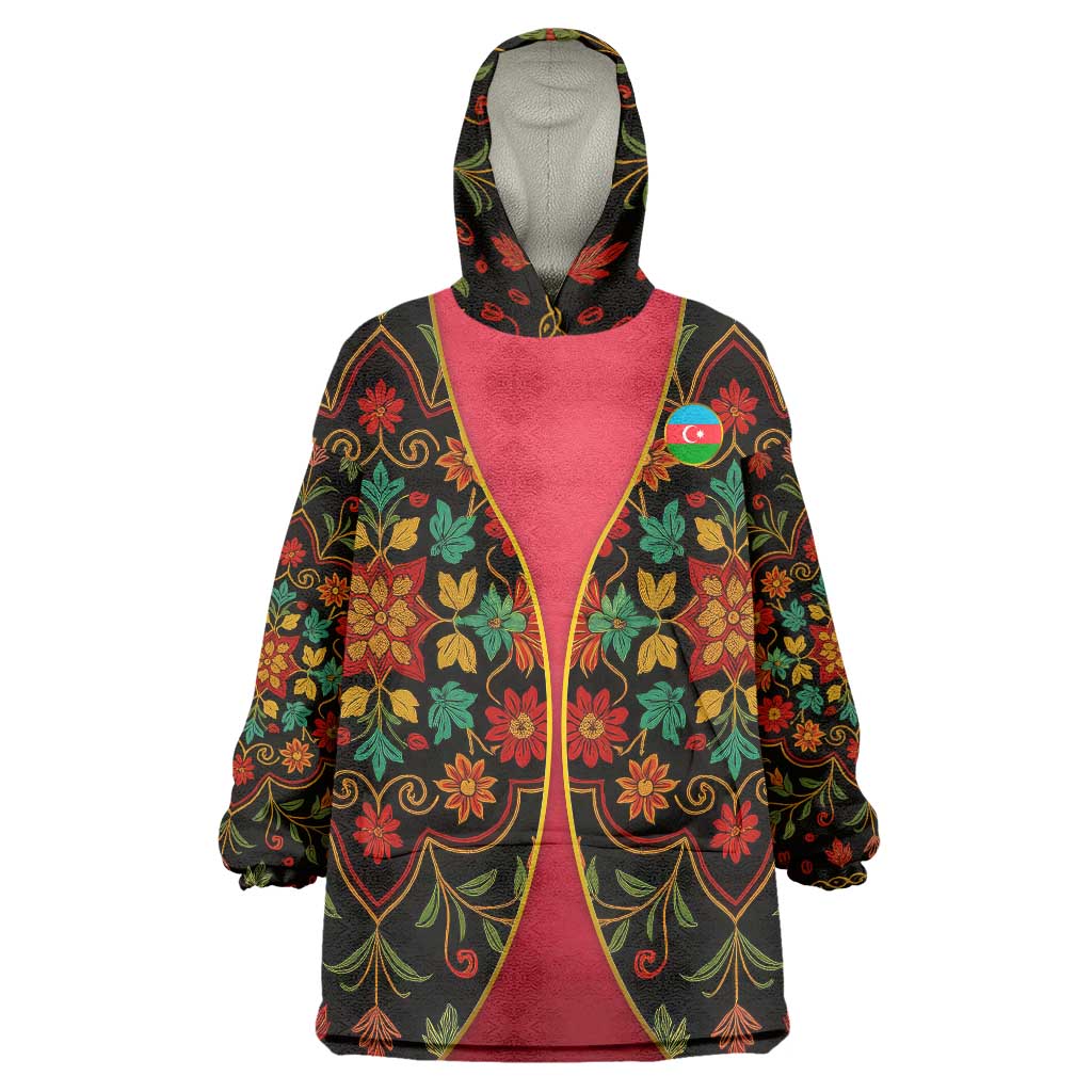 Azerbaijan Folk Floral Wearable Blanket Hoodie with Traditional Carpet-Inspired Pattern