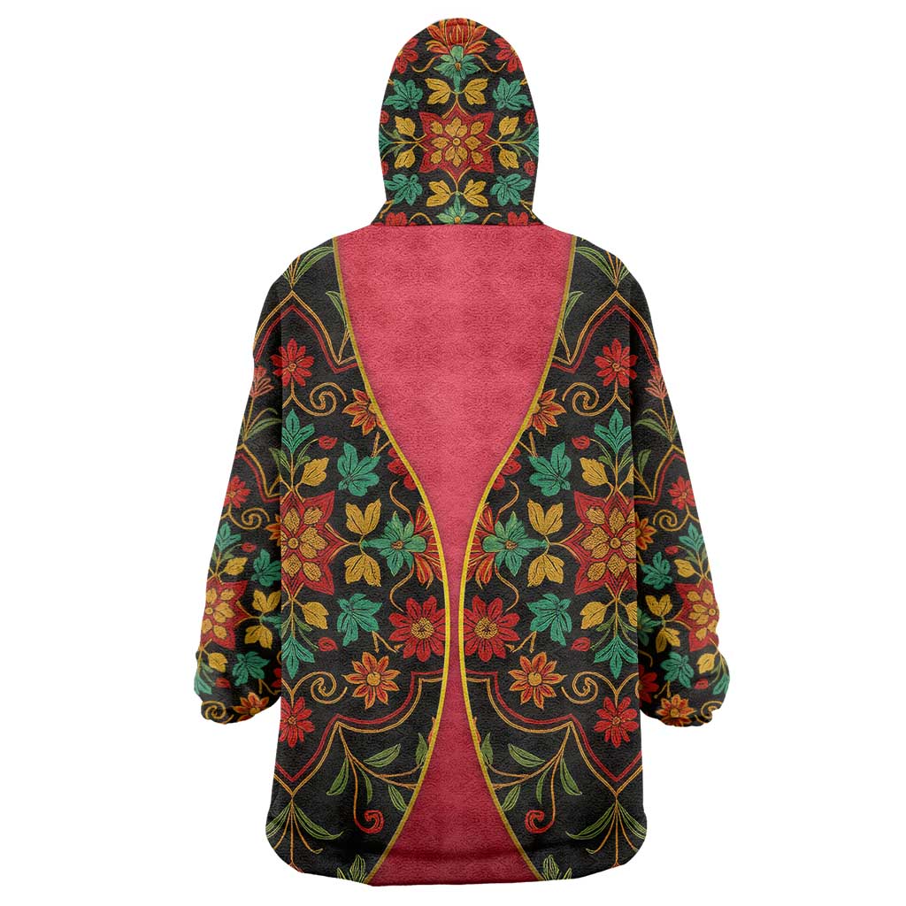 Azerbaijan Folk Floral Wearable Blanket Hoodie with Traditional Carpet-Inspired Pattern