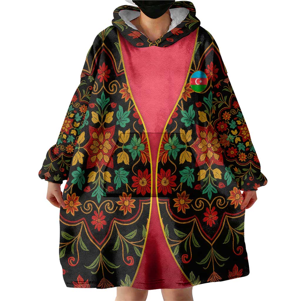 Azerbaijan Folk Floral Wearable Blanket Hoodie with Traditional Carpet-Inspired Pattern