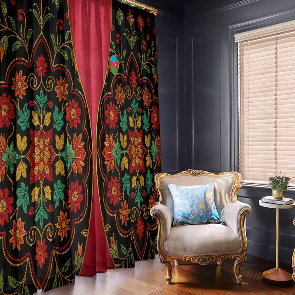 Azerbaijan Folk Floral Window Curtain with Traditional Carpet-Inspired Pattern