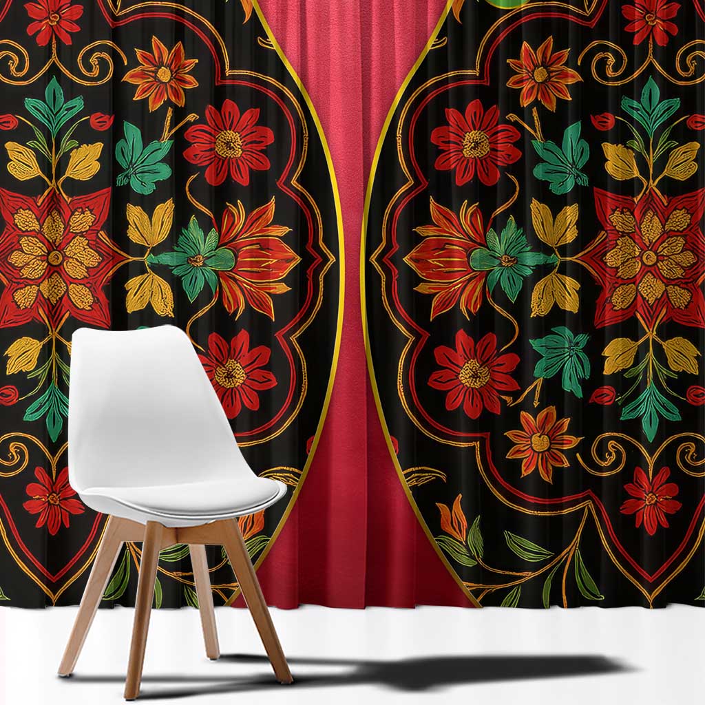 Azerbaijan Folk Floral Window Curtain with Traditional Carpet-Inspired Pattern
