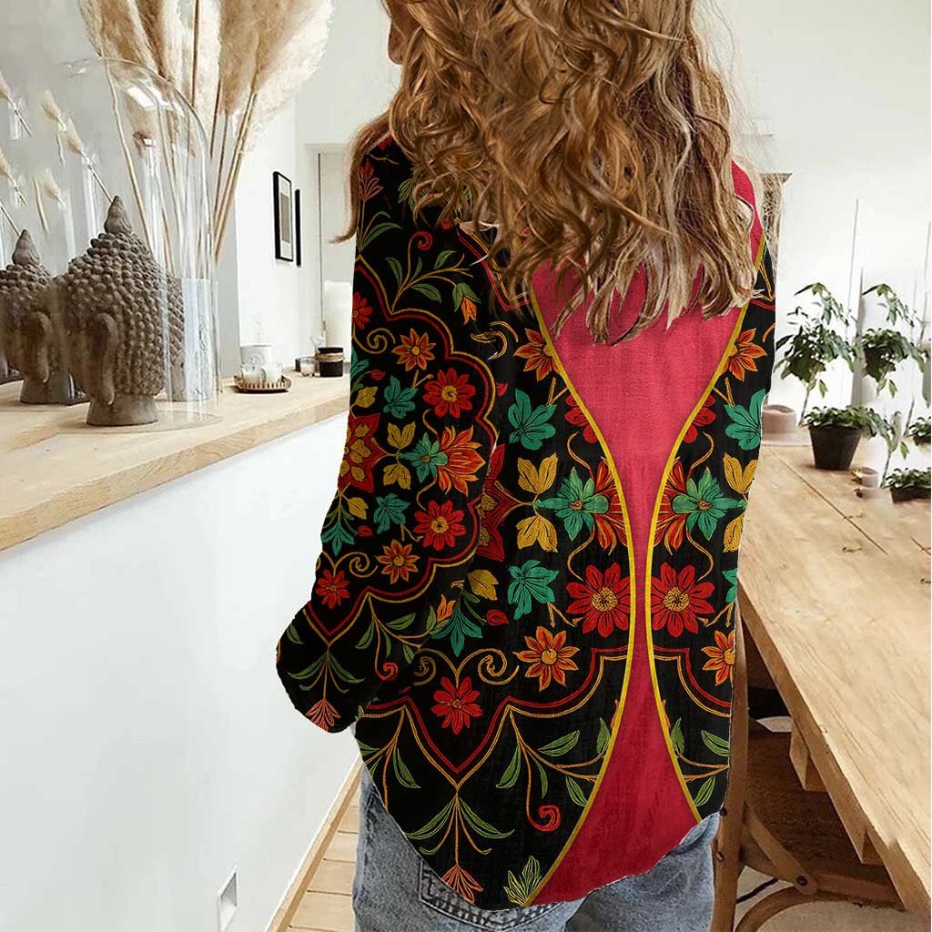 Azerbaijan Folk Floral Women Casual Shirt with Traditional Carpet-Inspired Pattern