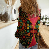 Azerbaijan Folk Floral Women Casual Shirt with Traditional Carpet-Inspired Pattern