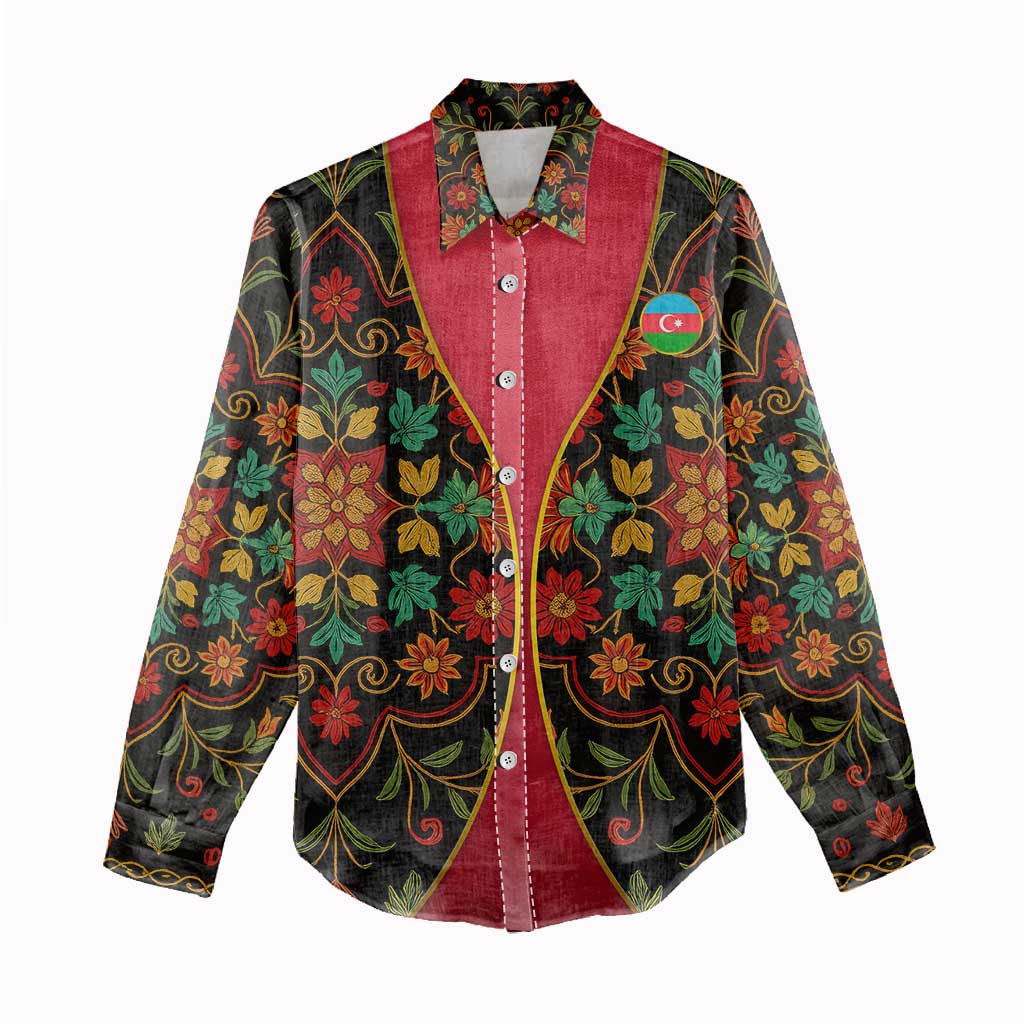 Azerbaijan Folk Floral Women Casual Shirt with Traditional Carpet-Inspired Pattern