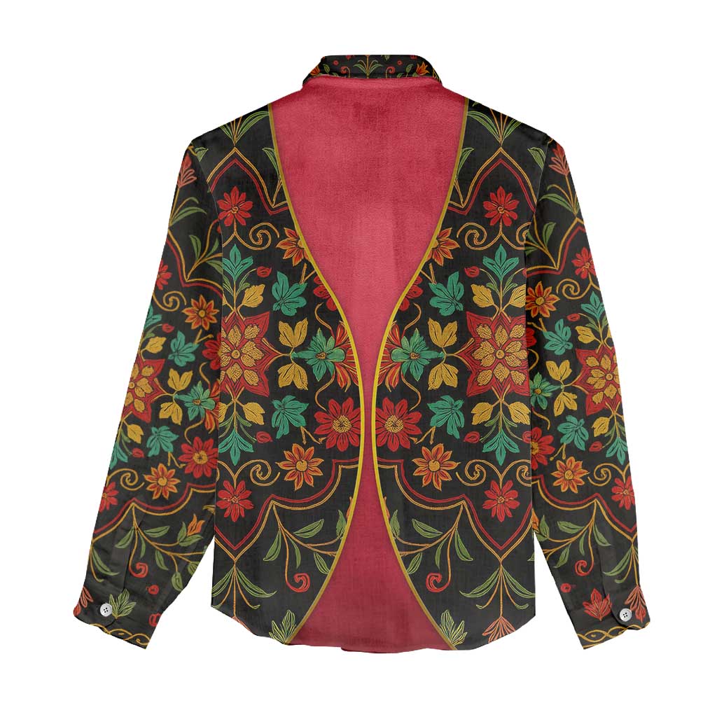 Azerbaijan Folk Floral Women Casual Shirt with Traditional Carpet-Inspired Pattern