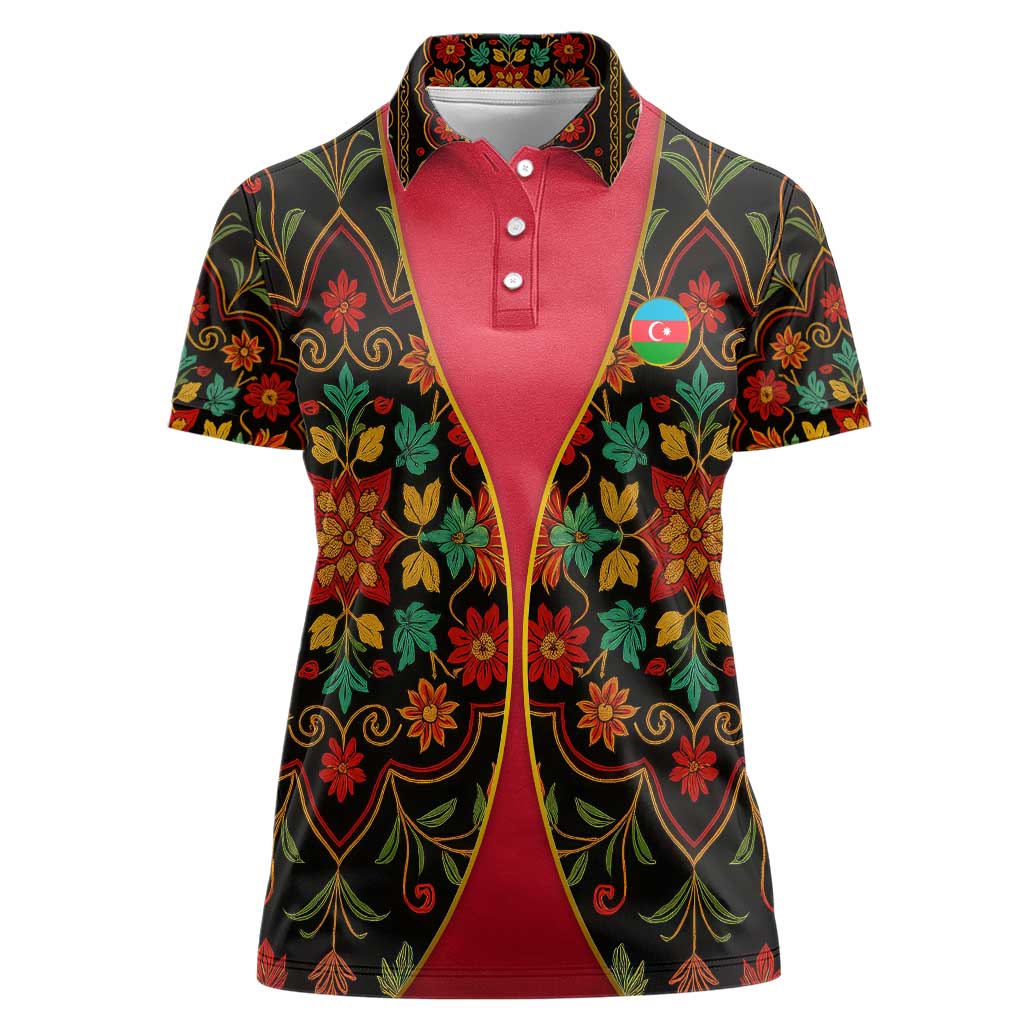 Azerbaijan Folk Floral Women Polo Shirt with Traditional Carpet-Inspired Pattern