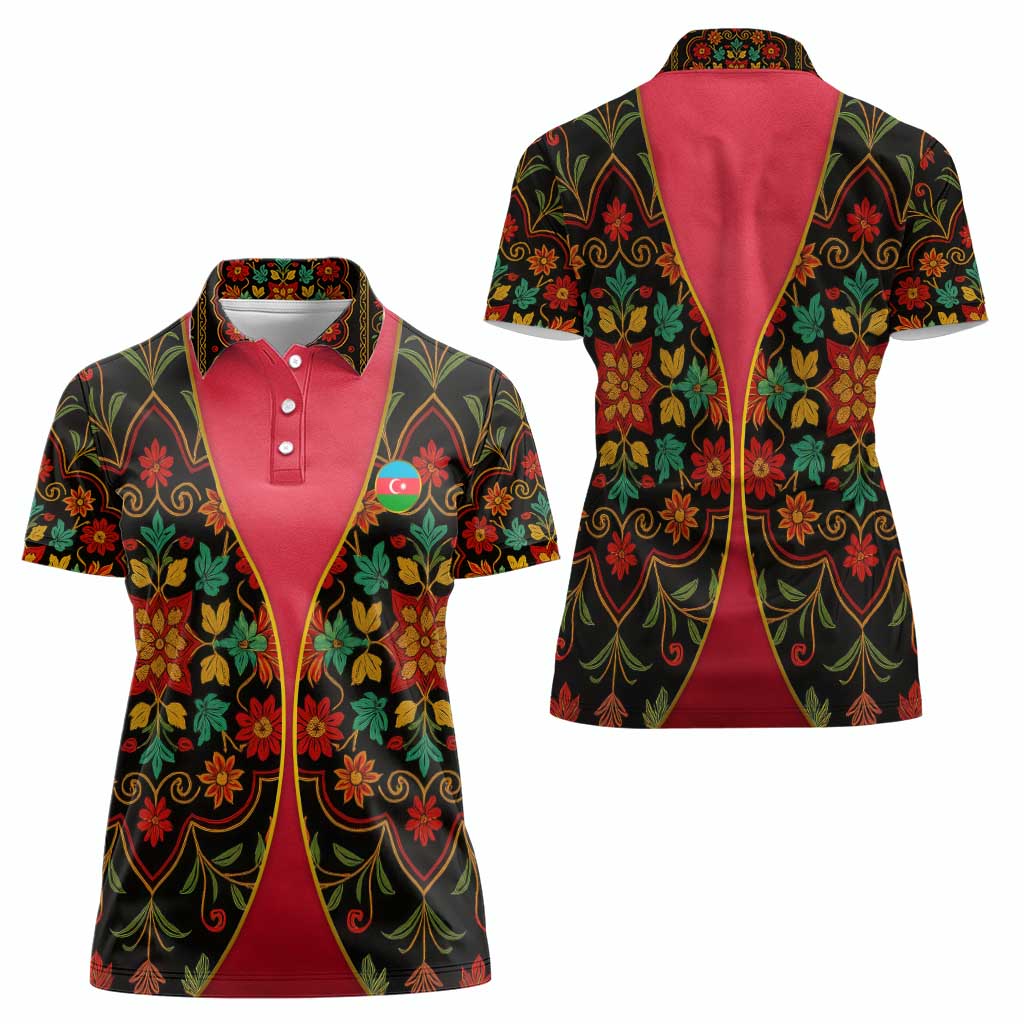 Azerbaijan Folk Floral Women Polo Shirt with Traditional Carpet-Inspired Pattern