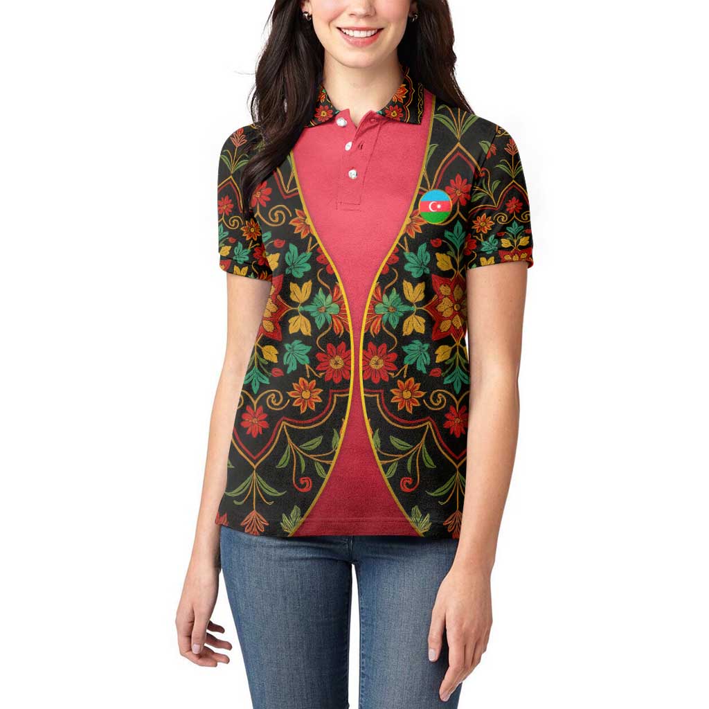 Azerbaijan Folk Floral Women Polo Shirt with Traditional Carpet-Inspired Pattern