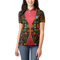 Azerbaijan Folk Floral Women Polo Shirt with Traditional Carpet-Inspired Pattern