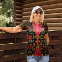 Azerbaijan Folk Floral Women Polo Shirt with Traditional Carpet-Inspired Pattern
