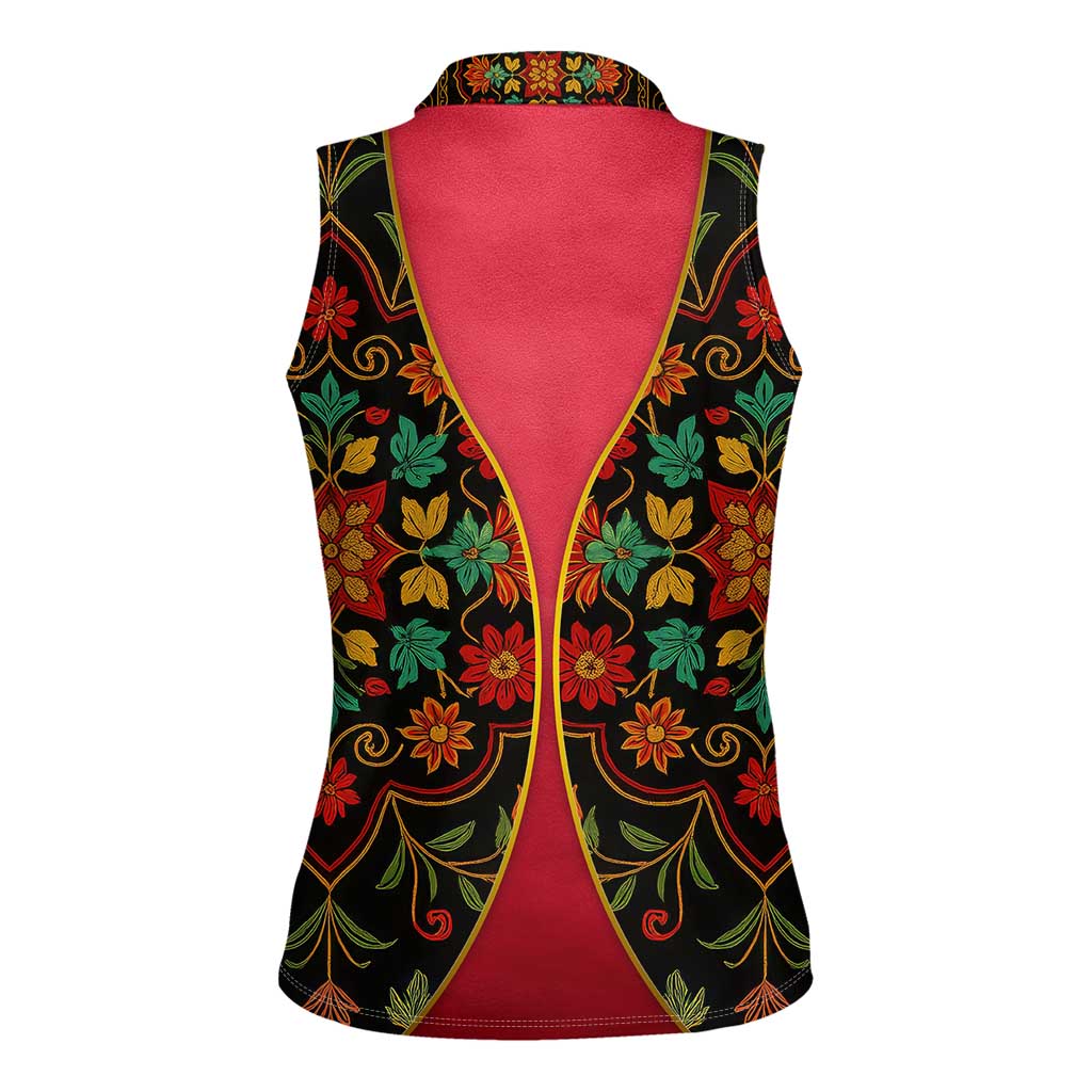 Azerbaijan Folk Floral Women Sleeveless Polo Shirt with Traditional Carpet-Inspired Pattern