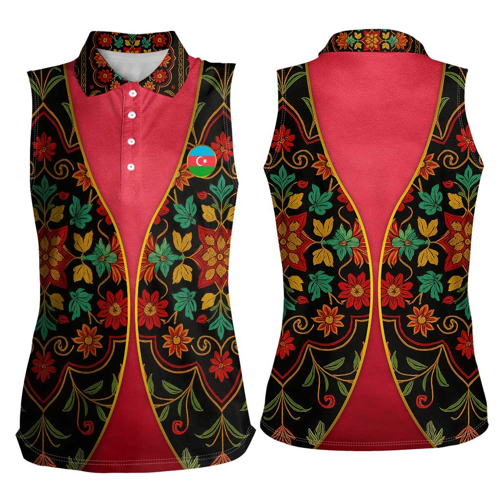 Azerbaijan Folk Floral Women Sleeveless Polo Shirt with Traditional Carpet-Inspired Pattern