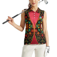 Azerbaijan Folk Floral Women Sleeveless Polo Shirt with Traditional Carpet-Inspired Pattern