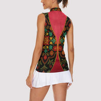 Azerbaijan Folk Floral Women Sleeveless Polo Shirt with Traditional Carpet-Inspired Pattern
