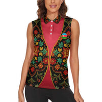 Azerbaijan Folk Floral Women Sleeveless Polo Shirt with Traditional Carpet-Inspired Pattern