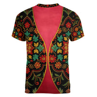 Azerbaijan Folk Floral Women V-Neck T-Shirt with Traditional Carpet-Inspired Pattern